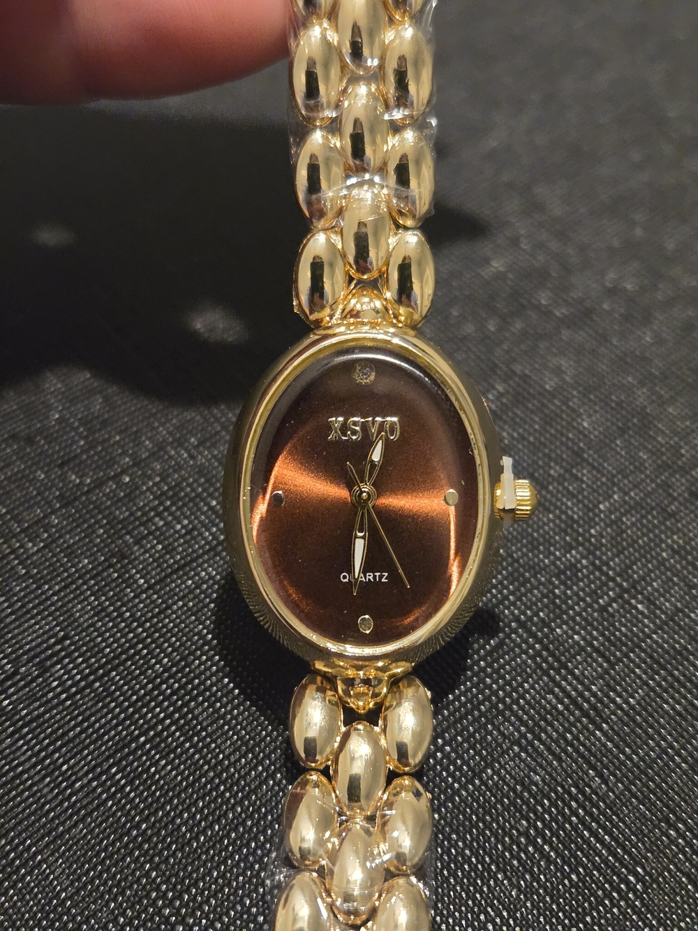 Gold-Tone Women's Quartz Watch with Brown Dial